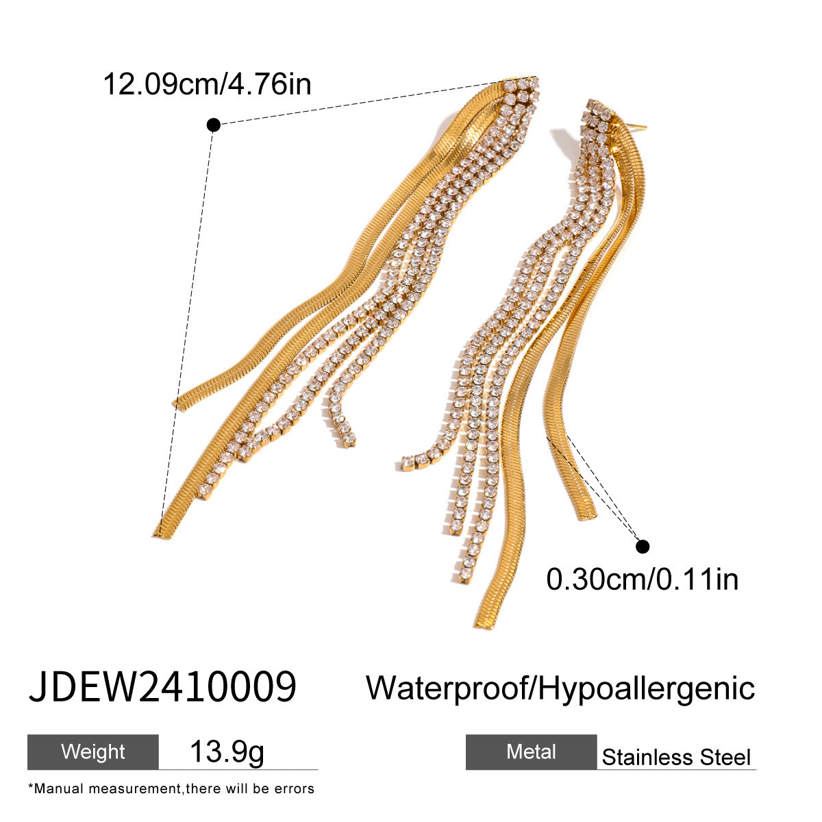 Gold-Tone Clear Accent Tassel Stainless Steel Drop Earrings — wholesale view 5