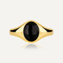 gold plated brass signet ring with oval black resin cabochon