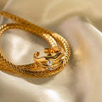 Ridged pearl-look open ring styled with gold chains