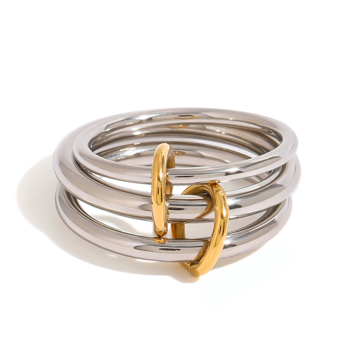 Two-Tone Stacked Stainless Steel Band Ring — wholesale view 4