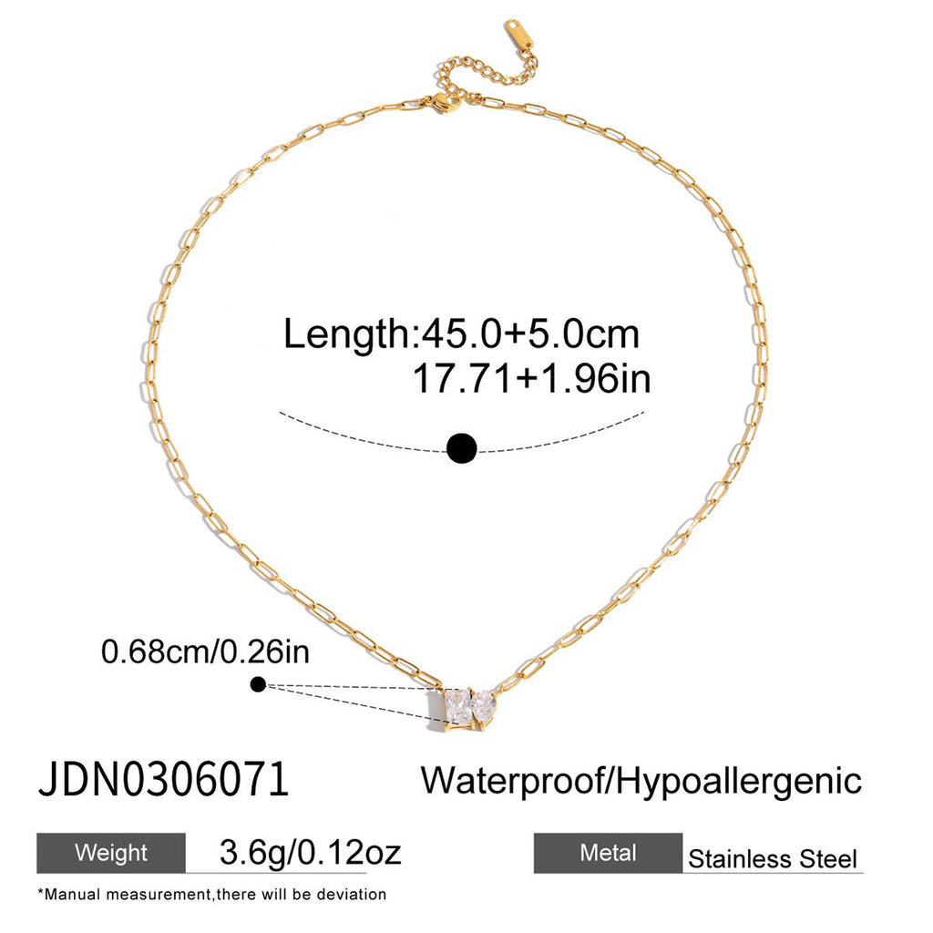 Rectangular-stone paperclip necklace with extender