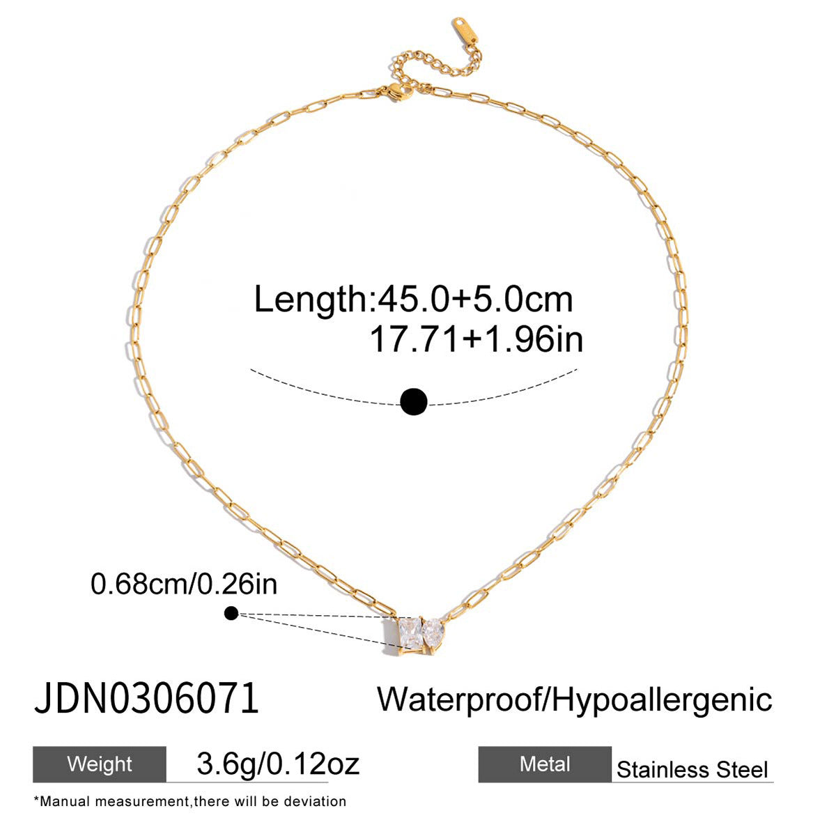 Rectangular-stone paperclip necklace with extender