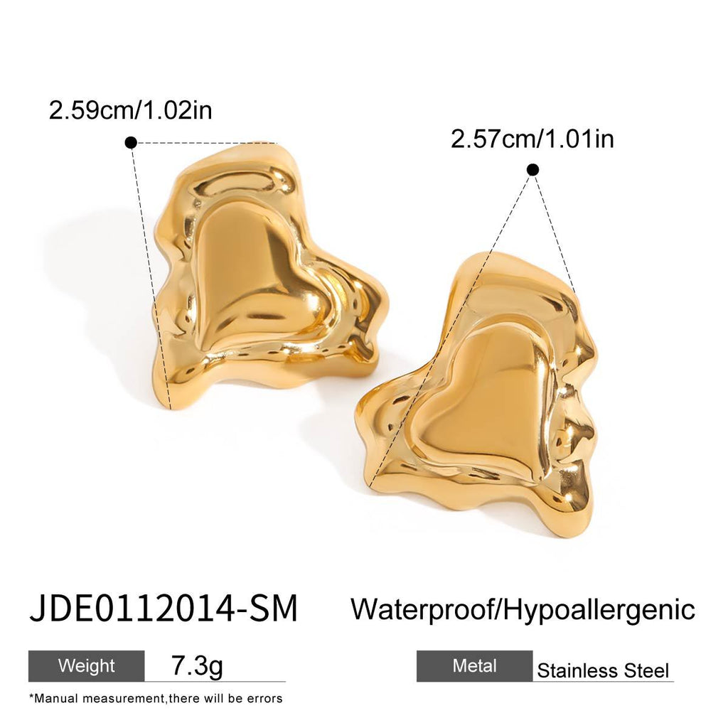 Gold-Tone Sculptural Heart Stainless Steel Stud Earrings in Two Sizes – size and variant reference