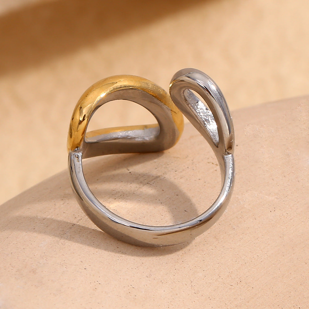 rear view of the two-tone stainless steel teardrop ring