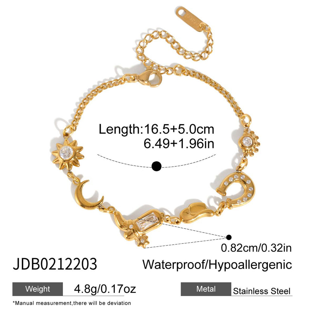 Gold-tone celestial charm bracelet with extension chain