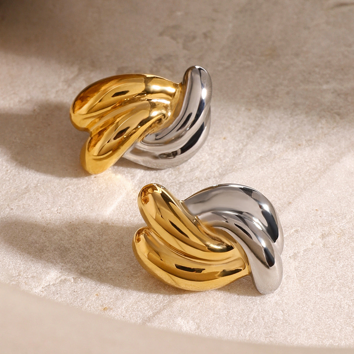 Sculptural Twisted Stainless Steel Stud Earrings in Two Finishes – product view 3