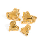 Gold-Tone Sculptural Heart Stainless Steel Stud Earrings in Two Sizes – front view