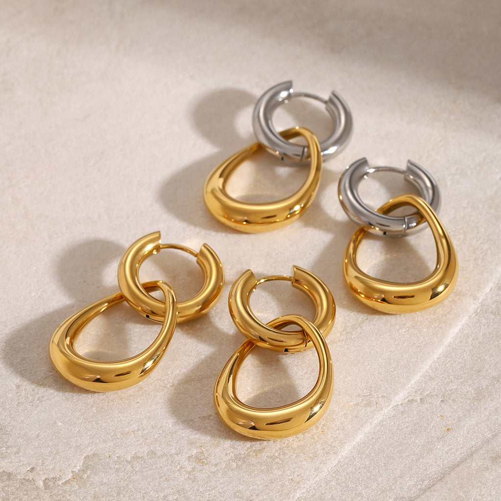 Two-Tone Interlocking Stainless Steel Hoop Drop Earrings — wholesale view 1