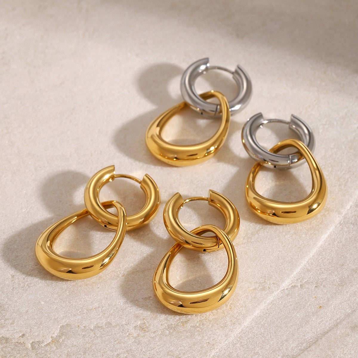 Two-Tone Interlocking Stainless Steel Hoop Drop Earrings — wholesale view 1