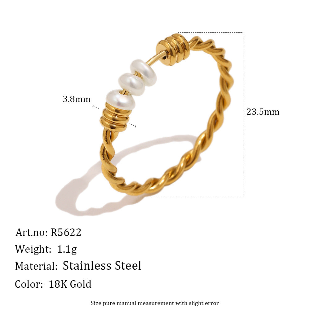 Gold plated pearl twist ring profile