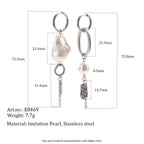 Silver tone imitation pearl earring measurement chart