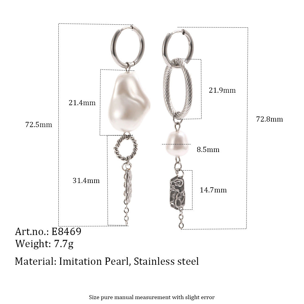Silver tone imitation pearl earring measurement chart