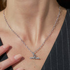 Paperclip T-bar necklace worn close-up