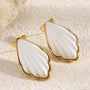 gold plated stainless steel white acrylic shell stud earrings