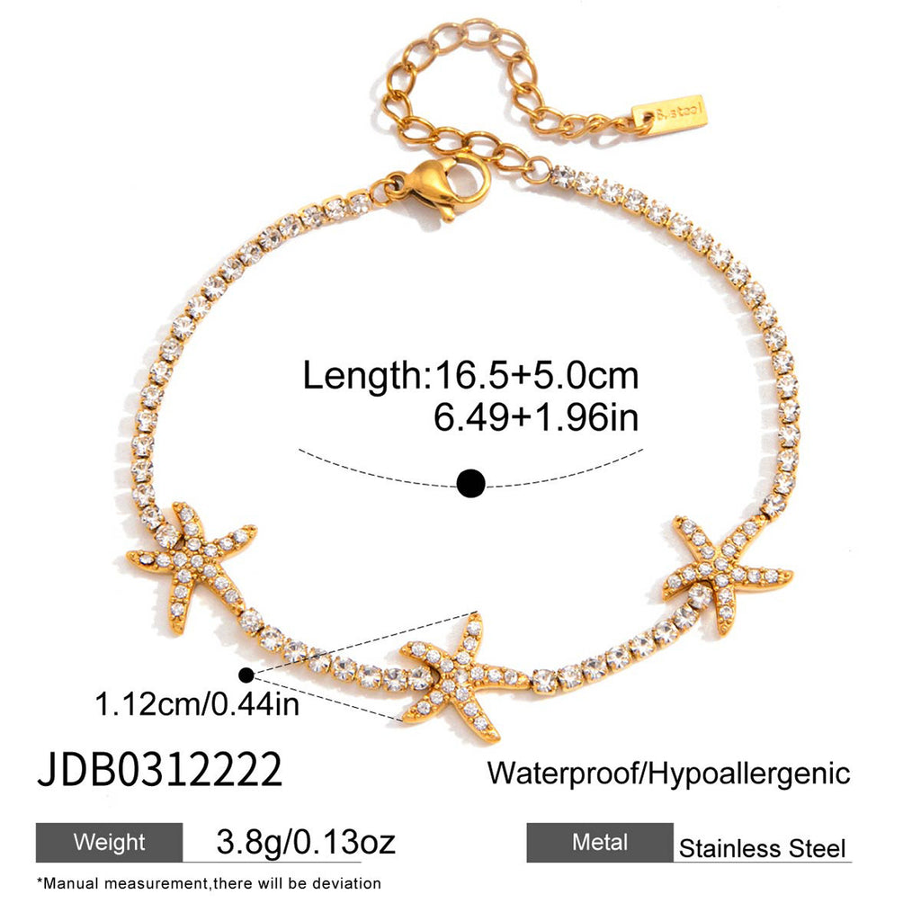 Starfish bracelet size image showing 16.5 cm length plus 5 cm extension