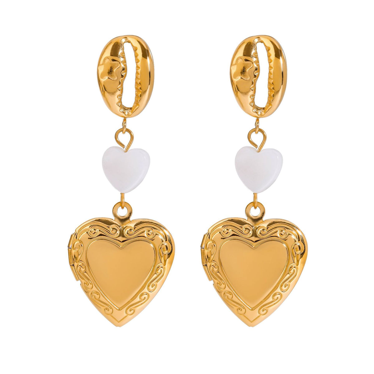 Gold-Tone Heart Stainless Steel Earring Collection — wholesale view 4