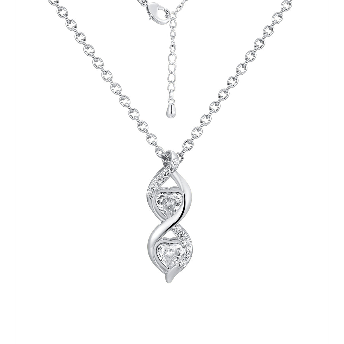 isolated silver-finish brass double twist pendant necklace
