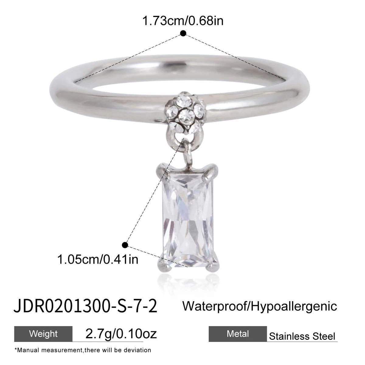 Steel color ring with rectangular drop