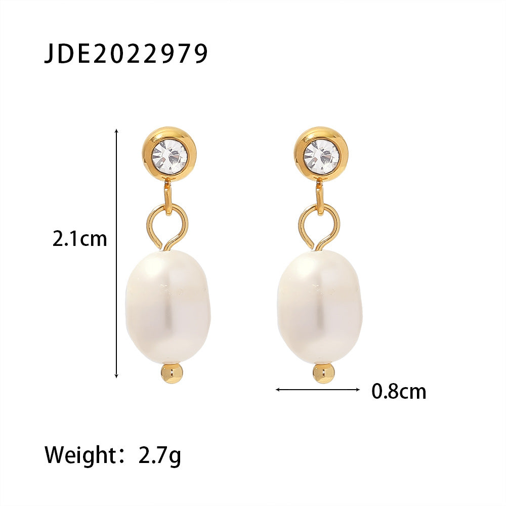 freshwater pearl drop earrings with 21 by 8 mm dimensions and 2.7 g weight