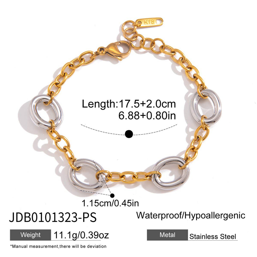 Oval link bracelet with length annotations