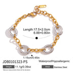 Two-tone oval station chain bracelet length