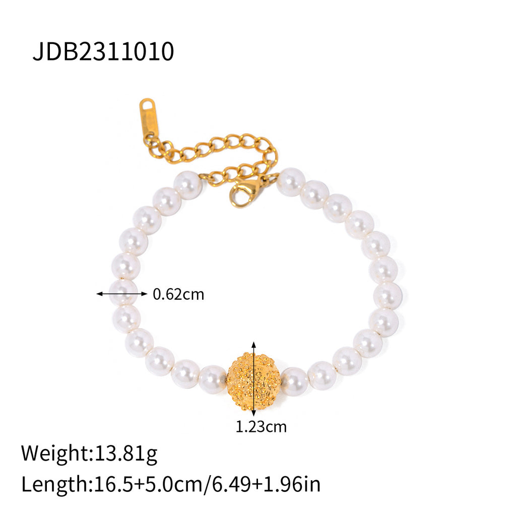 Gold Plated Pearl-Look Stainless Steel Bracelet Collection — wholesale view 5