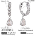 Silver tone huggie specification view with teardrop measurements