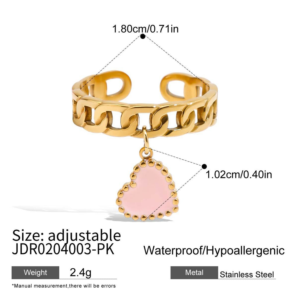 Stainless Steel Heart Stud Earrings and Charm Ring Collection — color and motif details