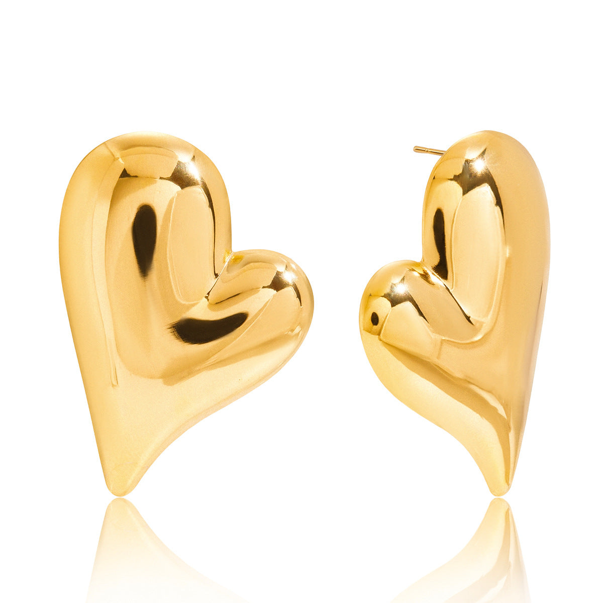Gold-Tone Heart Stainless Steel Earrings and Necklace Collection finish and shape detail