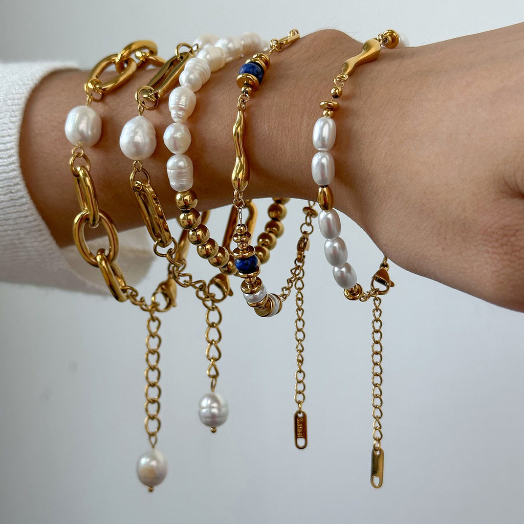 Gold Plated Pearl-Look Stainless Steel Bracelet Collection — wholesale view 1