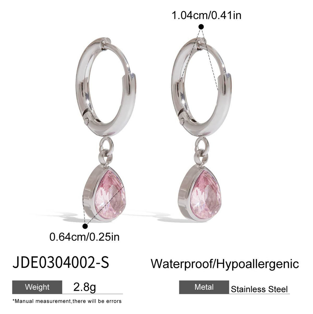 Pink Clear-Stone Stainless Steel Hoop Earring Collection size and proportion reference