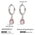 Pink Clear-Stone Stainless Steel Hoop Earring Collection size and proportion reference