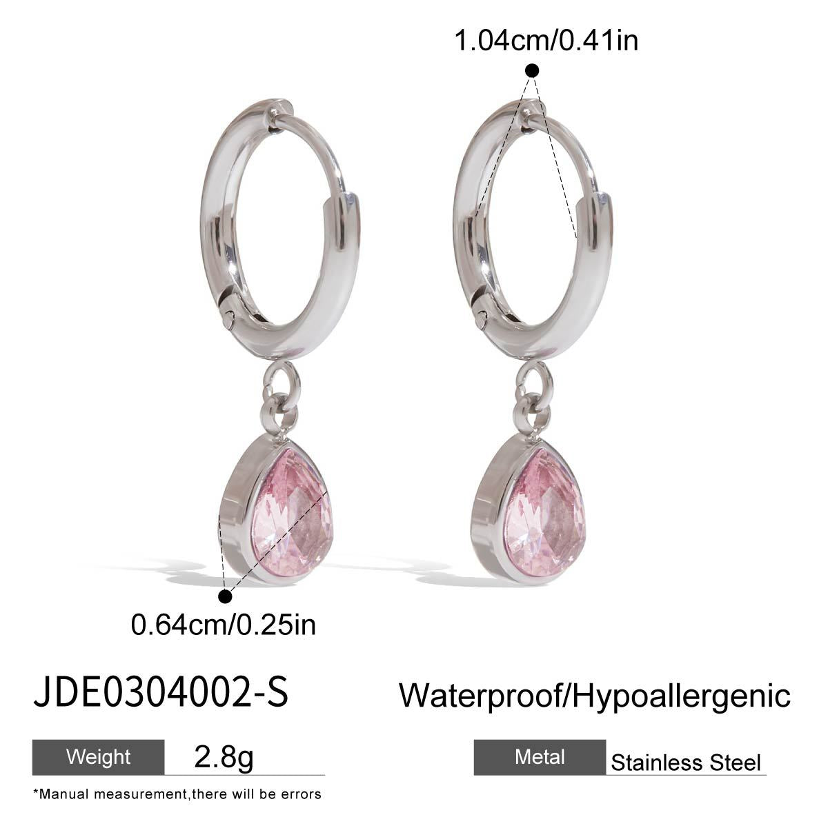 Pink Clear-Stone Stainless Steel Hoop Earring Collection size and proportion reference