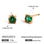 Small round green accent stainless steel stud earrings