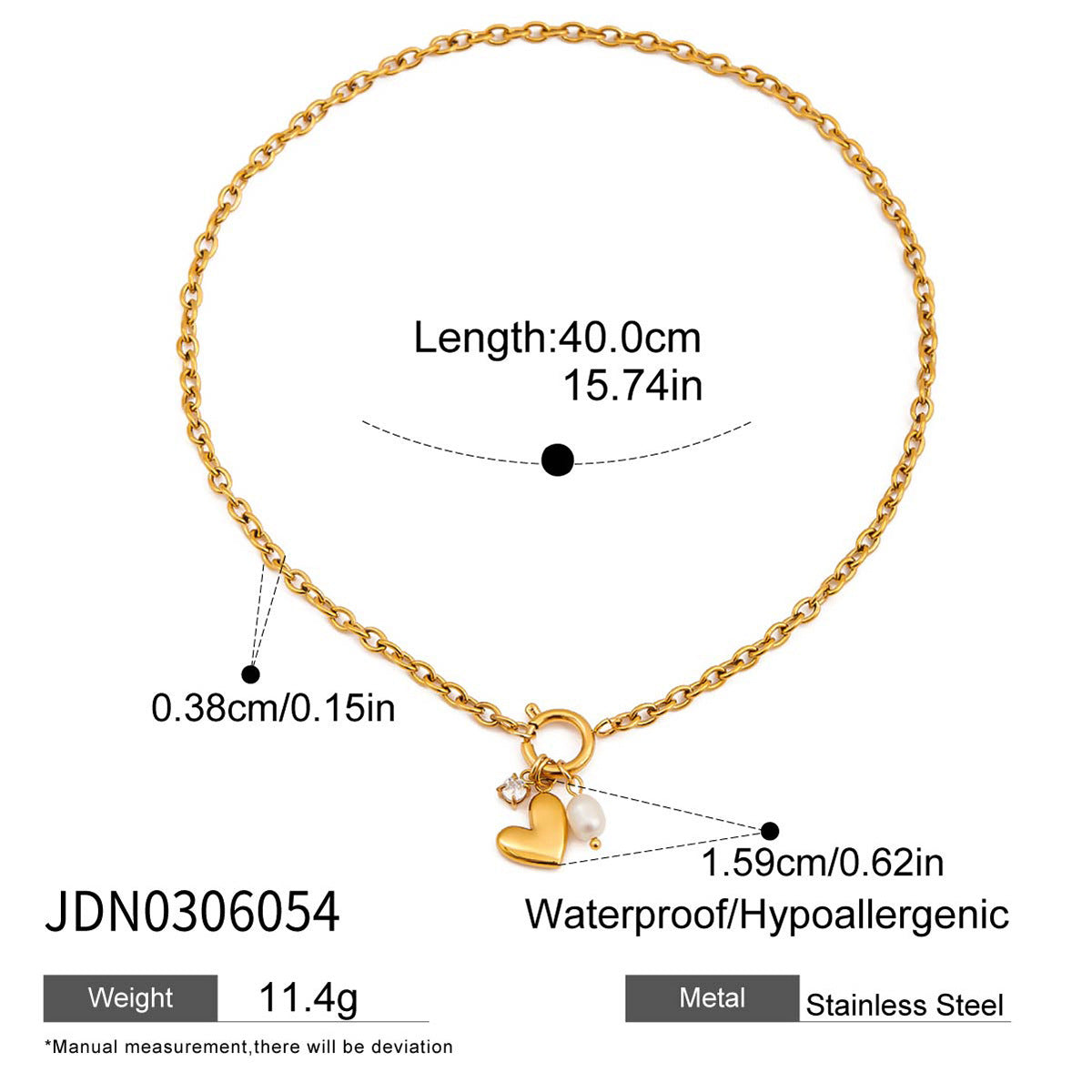 Heart pendant charm necklace dimensions