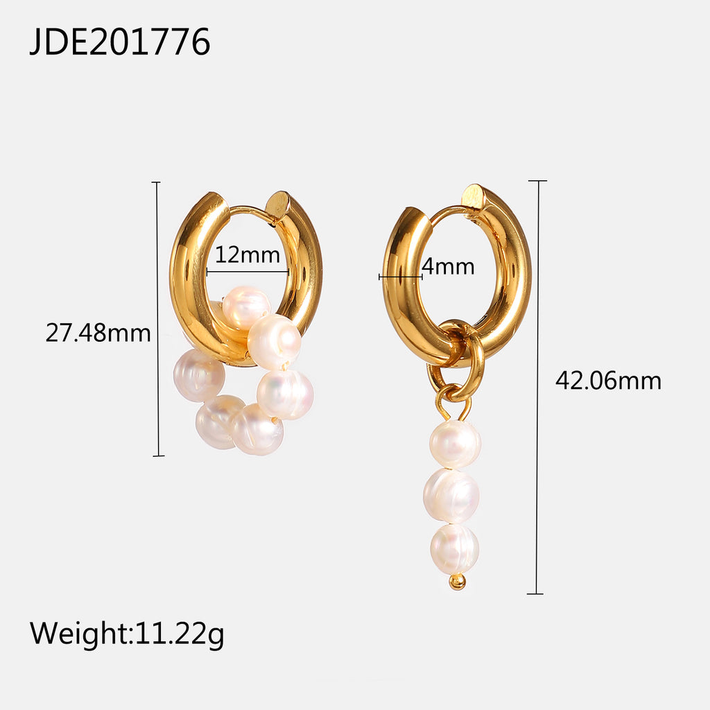 Asymmetric freshwater pearl hoops with measurement labels