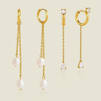 Long chain hoop earrings with white beads and clear teardrop options