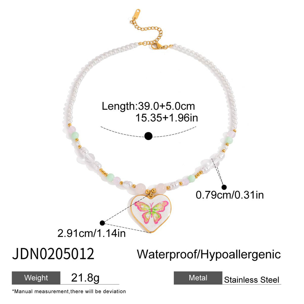 Gold-Tone Butterfly Heart Stainless Steel Necklace Collection – detail view