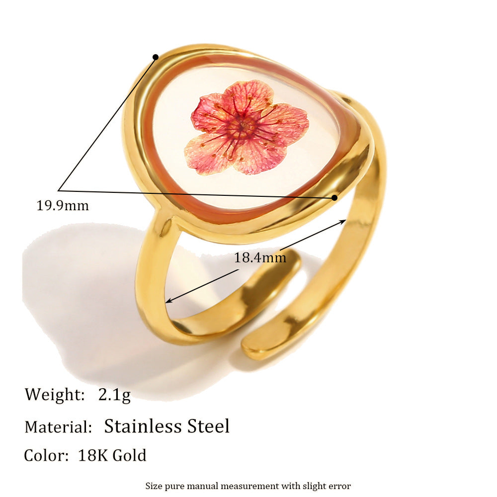 red dried flower stainless steel ring with face dimensions and weight