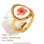 red dried flower stainless steel ring with face dimensions and weight
