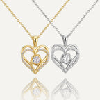 gold plated and silver-finish double heart halo pendant necklaces with clear stones