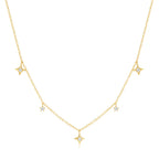 front view of five spaced four-point zirconia star accents