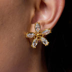 Clear stone flower stud earrings side angle