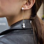 Long stone line and double glass pearl drop shown on model