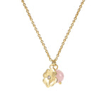isolated gold plated pink quartz flower pendant necklace on white