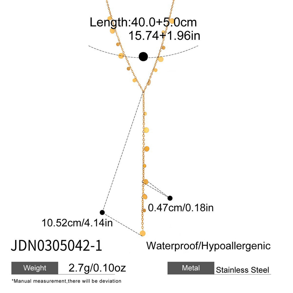Round disc Y-necklace with center-drop measurement