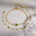 Station and three-stone bracelets laid together