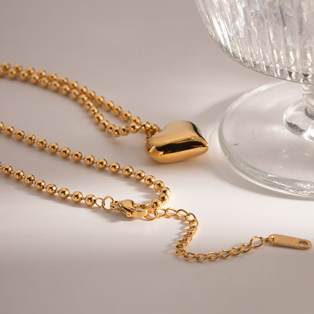 Gold Plated Puffed Heart Stainless Steel Pendant Necklace – product view 3
