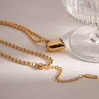 Gold Plated Puffed Heart Stainless Steel Pendant Necklace – product view 3