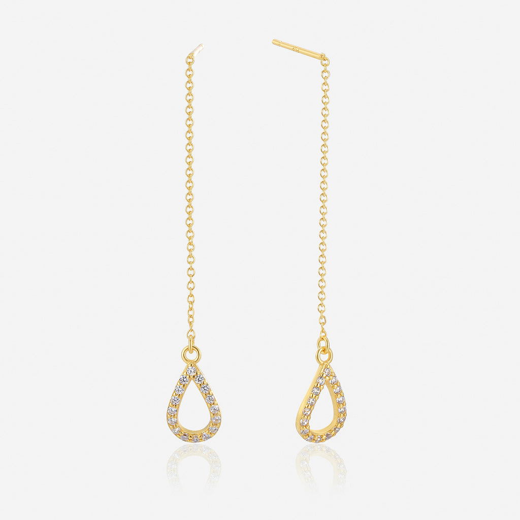 Gold plated 925 sterling silver teardrop zirconia threader earrings